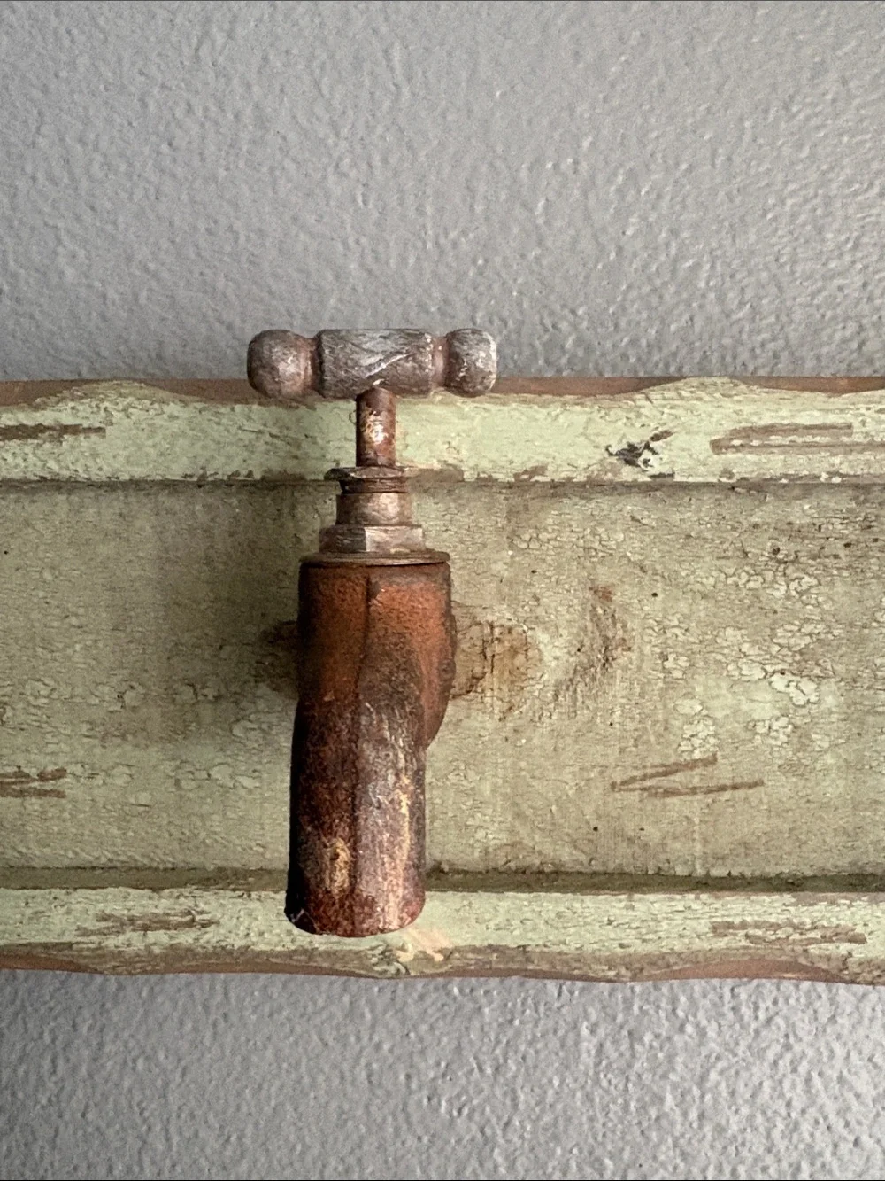Distressed Green Wall Hook Rack with Faucet-Style Hooks